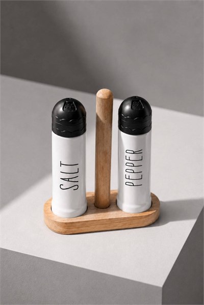 Bambu Standlı 2li Tuzluk ve Karabiberlik Seti 