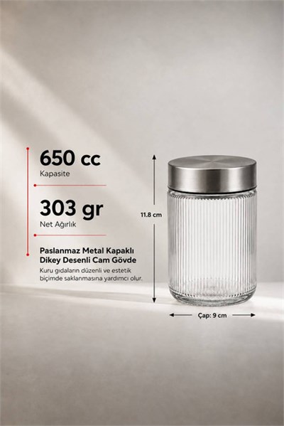Metal Kapaklı Cam Saklama Kavanozu  650 cc