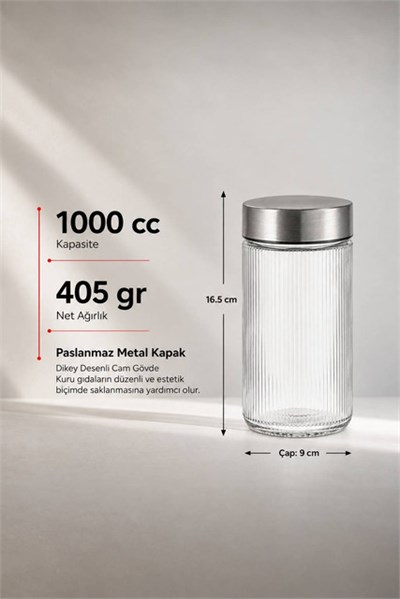Metal Kapaklı Cam Saklama Kavanozu  1000 cc