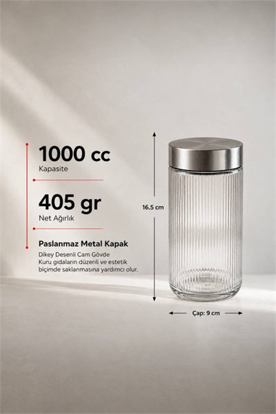 Metal Kapaklı Cam Saklama Kavanozu  1350 cc