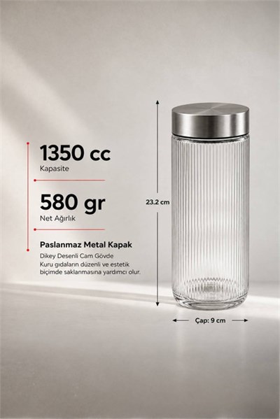 3lü Metal Kapaklı Cam Saklama Kavanozu Seti (650-1000-1350 cc)