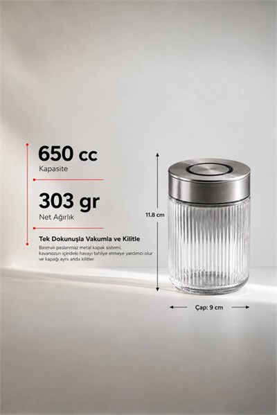 Premium Airtight Diamond Cam Saklama Kavanozu 650 cc