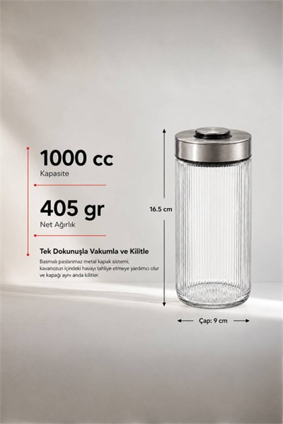 Premium Airtight Diamond Cam Saklama Kavanozu 1000 cc
