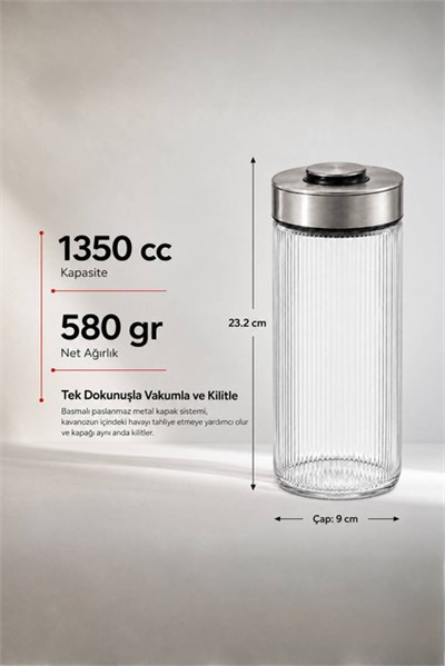 Premium Airtight Diamond Cam Saklama Kavanozu 1350 cc
