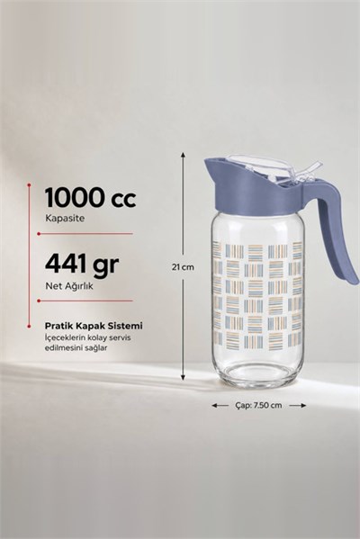Desenli Kapaklı Cam Sürahi 1000 cc