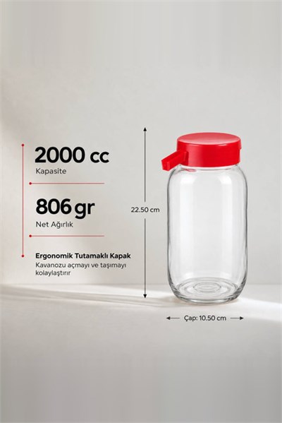 Cam Kiler Kavanozu 2000 cc (Tutamaklı Kapaklı)