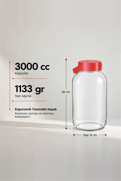 Cam Kiler Kavanozu 3000 cc (Tutamaklı Kapaklı)