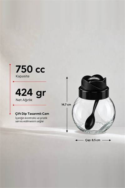 Gül Kapaklı Kaşıklı Cam Kavanoz 750 cc