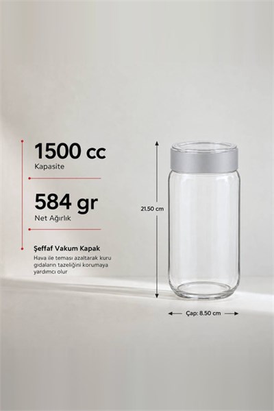 Vakum Kapaklı Cam Kavanoz 1500 cc