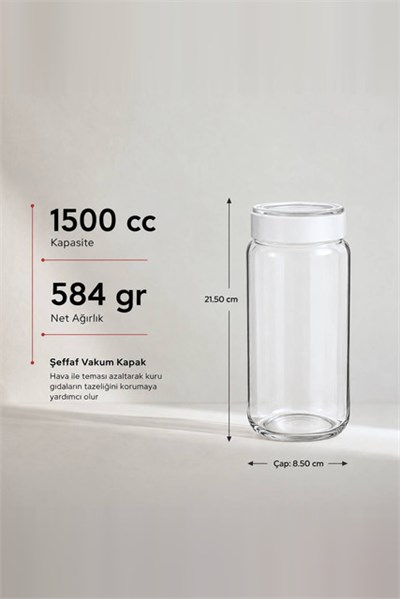 Vakum Kapaklı Cam Kavanoz 1500 cc