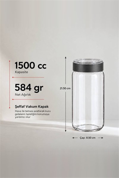 Vakum Kapaklı Cam Kavanoz 1500 cc