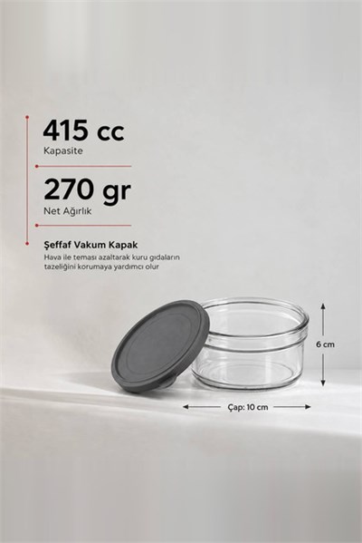 Vakum Kapaklı Kahvaltılık Cam Saklama Kabı 415 cc