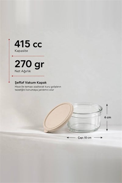 Vakum Kapaklı Kahvaltılık Cam Saklama Kabı 415 cc