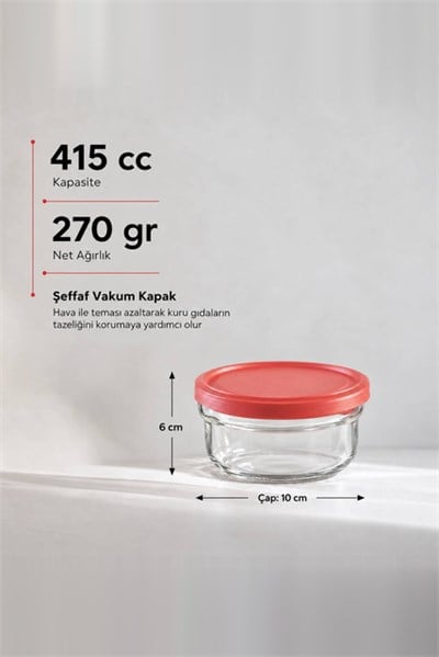 Vakum Kapaklı Kahvaltılık Cam Saklama Kabı 415 cc
