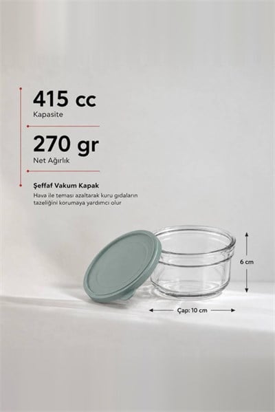 Vakum Kapaklı Kahvaltılık Cam Saklama Kabı 415 cc