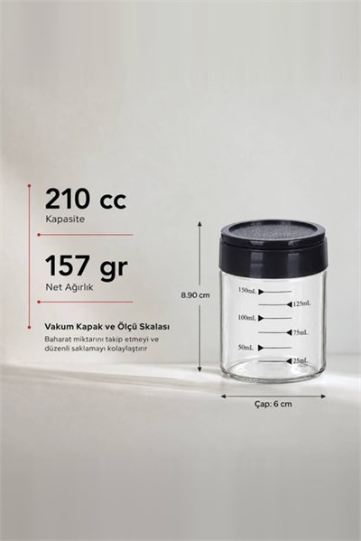 Vakum Kapaklı Ölçülü Baharatlık 210 cc