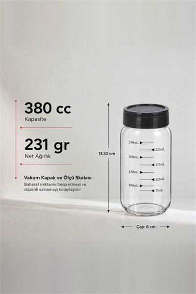 Vakum Kapaklı Ölçülü Baharatlık 380 cc