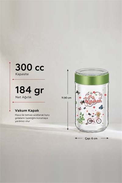 Vakum Kapaklı Desenli Kavanoz 300 cc