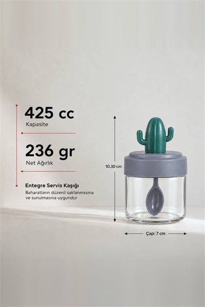 Kaktüs Kapaklı Kaşıklı Baharatlık Seti 300 cc