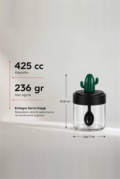 Kaktüs Kapaklı Kaşıklı Baharatlık Seti 300 cc