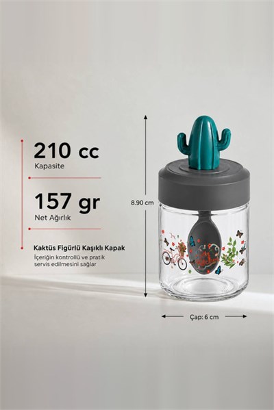 Desenli Kaktüs Kapaklı Kavanoz 210 cc