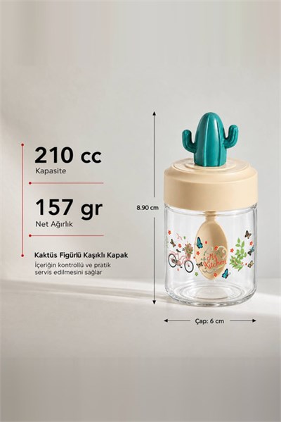 Desenli Kaktüs Kapaklı Kavanoz 210 cc