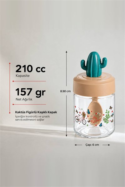Desenli Kaktüs Kapaklı Kavanoz 210 cc