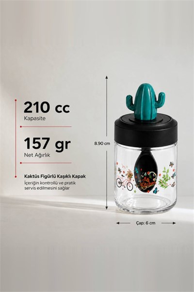 Desenli Kaktüs Kapaklı Kavanoz 210 cc