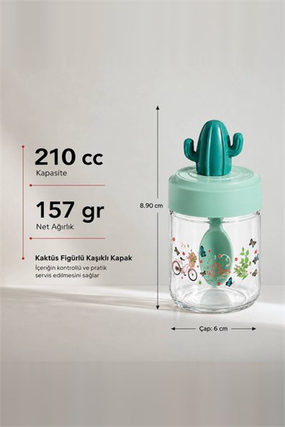 Desenli Kaktüs Kapaklı Kavanoz 210 cc