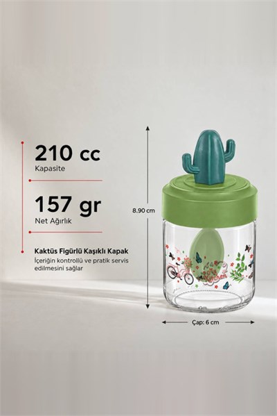 Desenli Kaktüs Kapaklı Kavanoz 210 cc