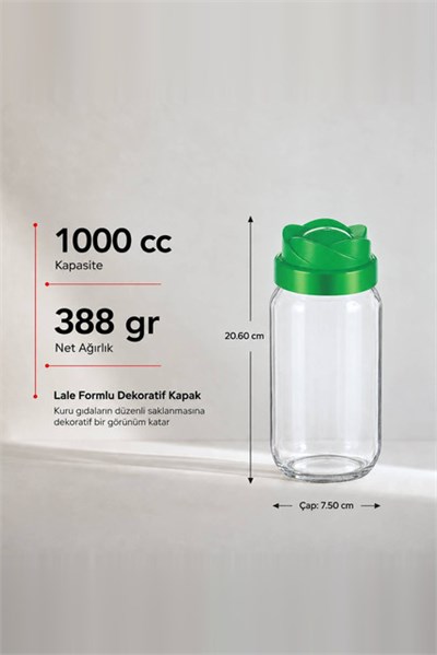 Lale Kapaklı Saklama Kavanozu 1000 cc