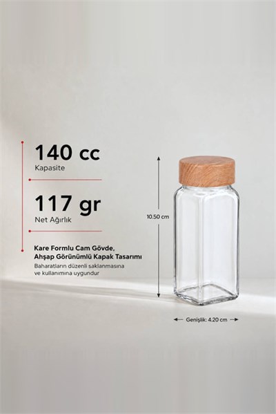 Ahşap Desenli Kare Baharatlık 140 cc