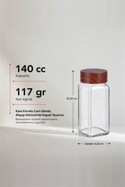 Ahşap Desenli Kare Baharatlık 140 cc