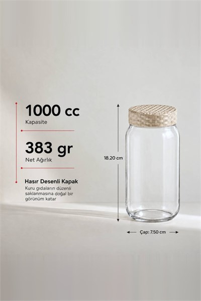 Hasır Desenli Cam Kavanoz 1000 cc