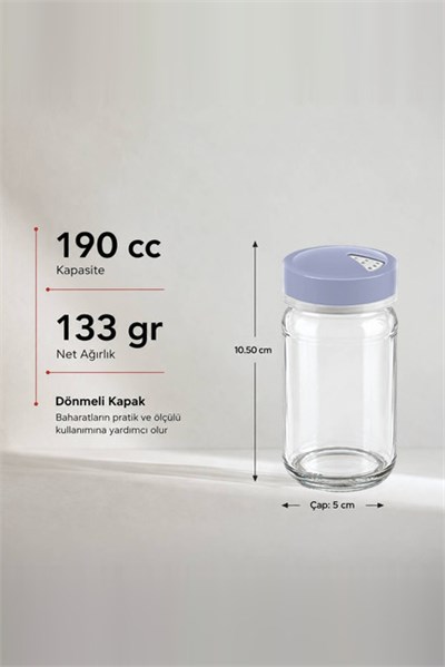 Modern Kapaklı Cam Baharatlık 190 cc