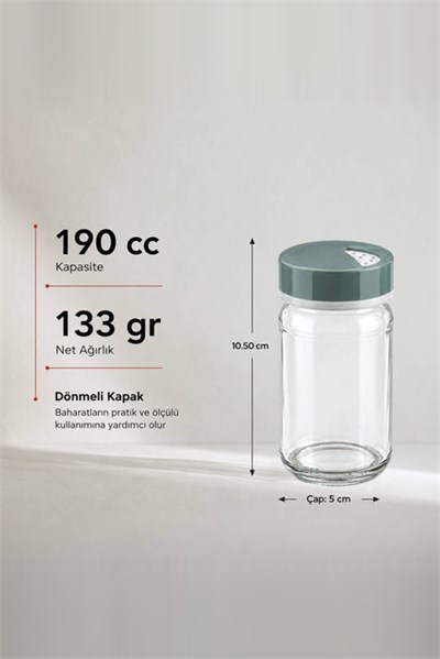 Modern Kapaklı Cam Baharatlık 190 cc