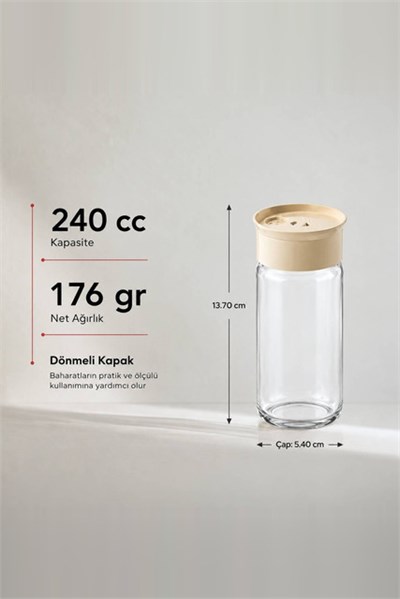 Modern Kapaklı Cam Baharatlık 240 cc