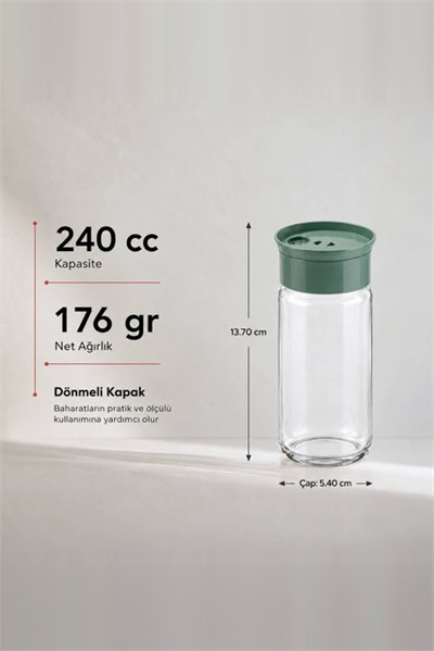 Modern Kapaklı Cam Baharatlık 240 cc