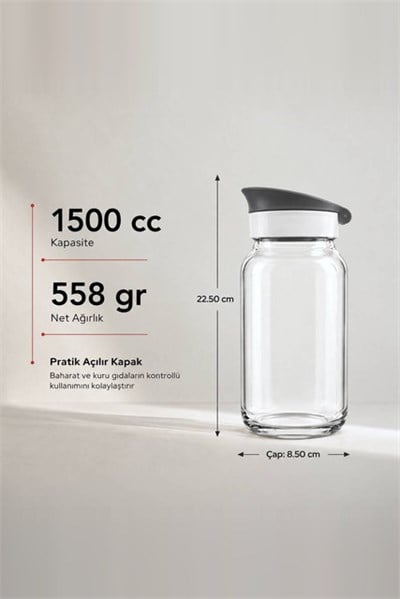 Kapaklı Cam Kavanoz 1500 cc