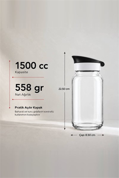 Kapaklı Cam Kavanoz 1500 cc