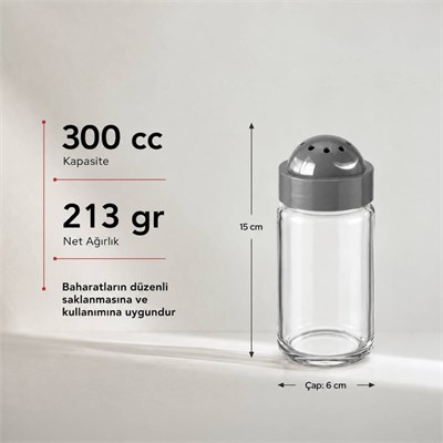 Kapaklı Cam Baharatlık 300 cc