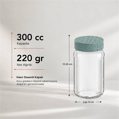 Hasır Desenli Kapaklı Cam Kavanoz 300 cc