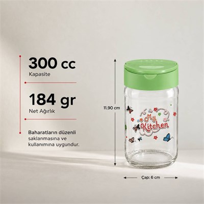 Dekoratif Kapaklı Cam Baharatlık 370 cc
