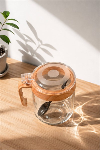 Bambu Desen Kapaklı Cam Baharatlık 425 cc
