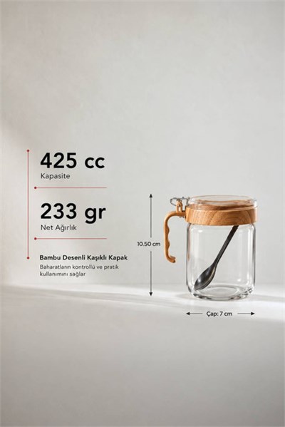Bambu Desen Kapaklı Cam Baharatlık 425 cc
