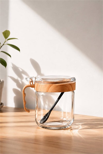 Bambu Desen Kapaklı Cam Baharatlık 425 cc