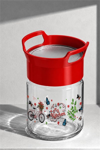 Sarina Desenli Kulplu Cam Kavanoz 425 cc