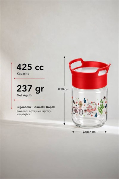 Sarina Desenli Kulplu Cam Kavanoz 425 cc