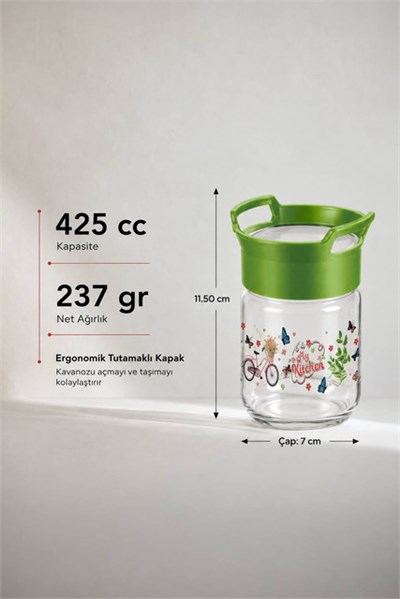 Sarina Desenli Kulplu Cam Kavanoz 425 cc