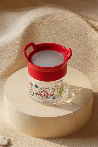 Sarina Desenli Kulplu Cam Kavanoz 330 cc